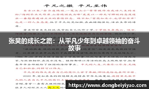 张昊的成长之路：从平凡少年到卓越领袖的奋斗故事